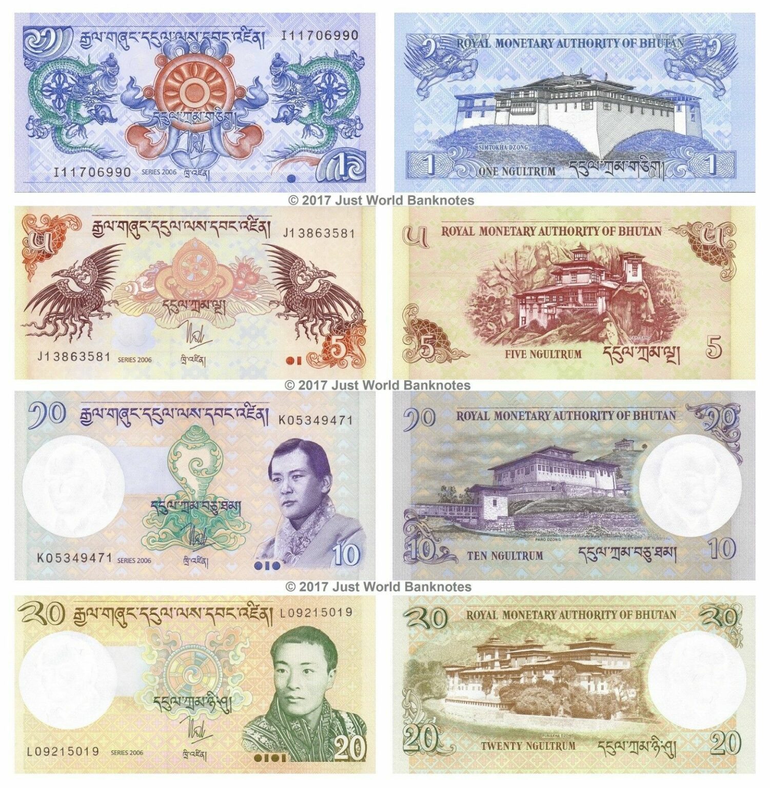 Bhutan Ngultrum Set Of Banknotes