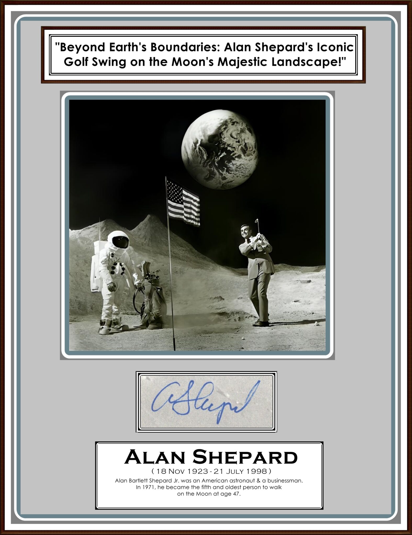 Hand Signed Autograph Of Moon Walkers Alan Shephard Who Played Golf On